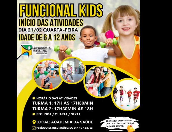 Imagem de compartilhamento para o artigo Funcional Kids será realizado no dia 21 de fevereiro em Alcinópolis da MS Todo dia